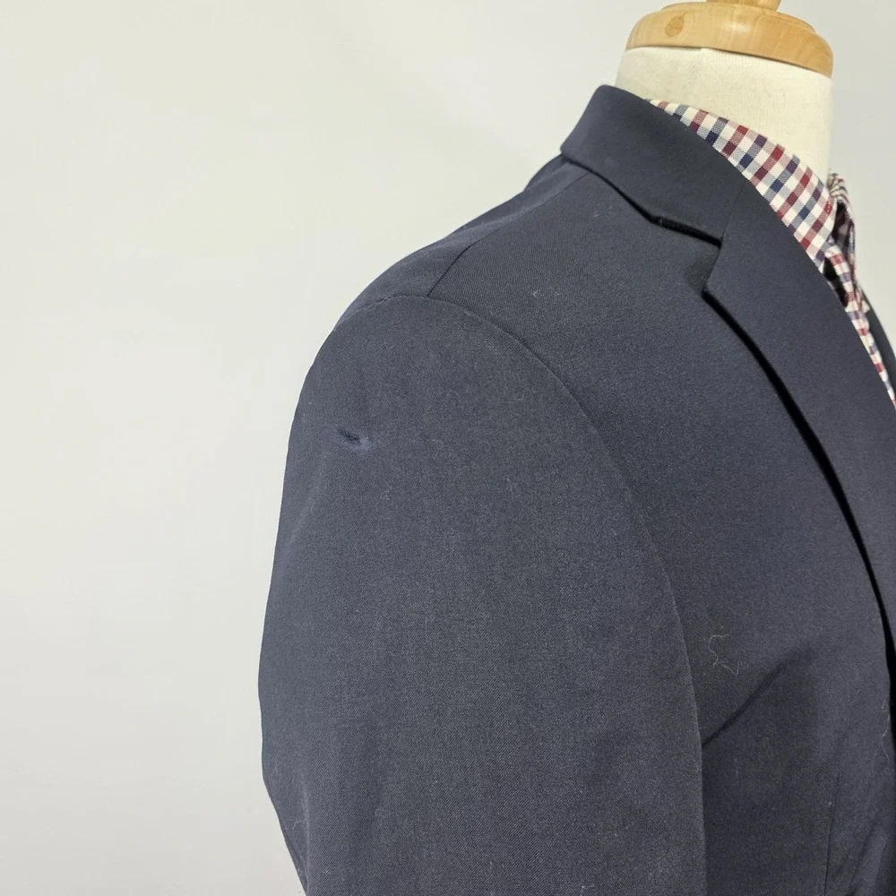 Chaps Men's Sport‎ Coat Blazer Two Golden Button Deep Navy Blue Twill Wool 42R